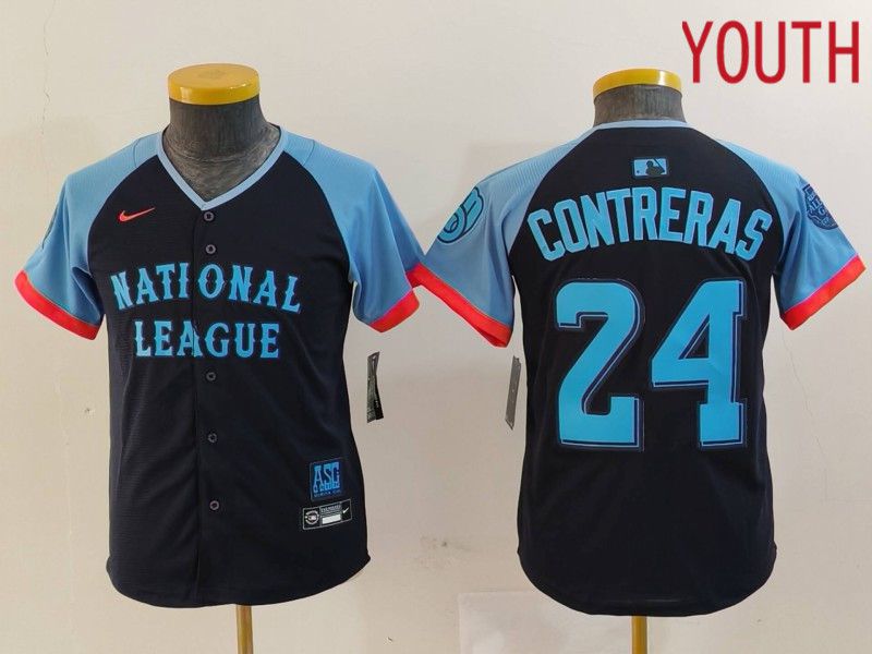 Youth Milwaukee Brewers #24 Contreras Blue All star 2024 Nike MLB Jersey style 1